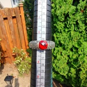 Judith Jack Ring Marcasite & Red Garnet Size 7